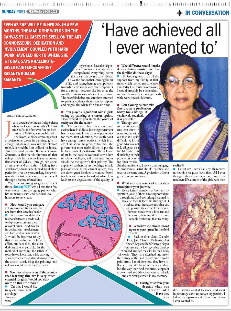 basanta kumari featured on odisha post news paper